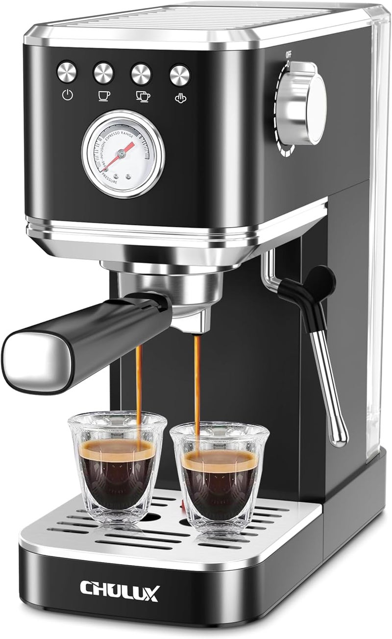CHULUX Slim 2026 Upgrade Espresso Machine with Milk Frother Steam Wand, 20 Bar Professional Italian Pump Espresso Coffee Machine for Home Cappuccino & Latte Maker, Stainless Steel, Black - Image 1